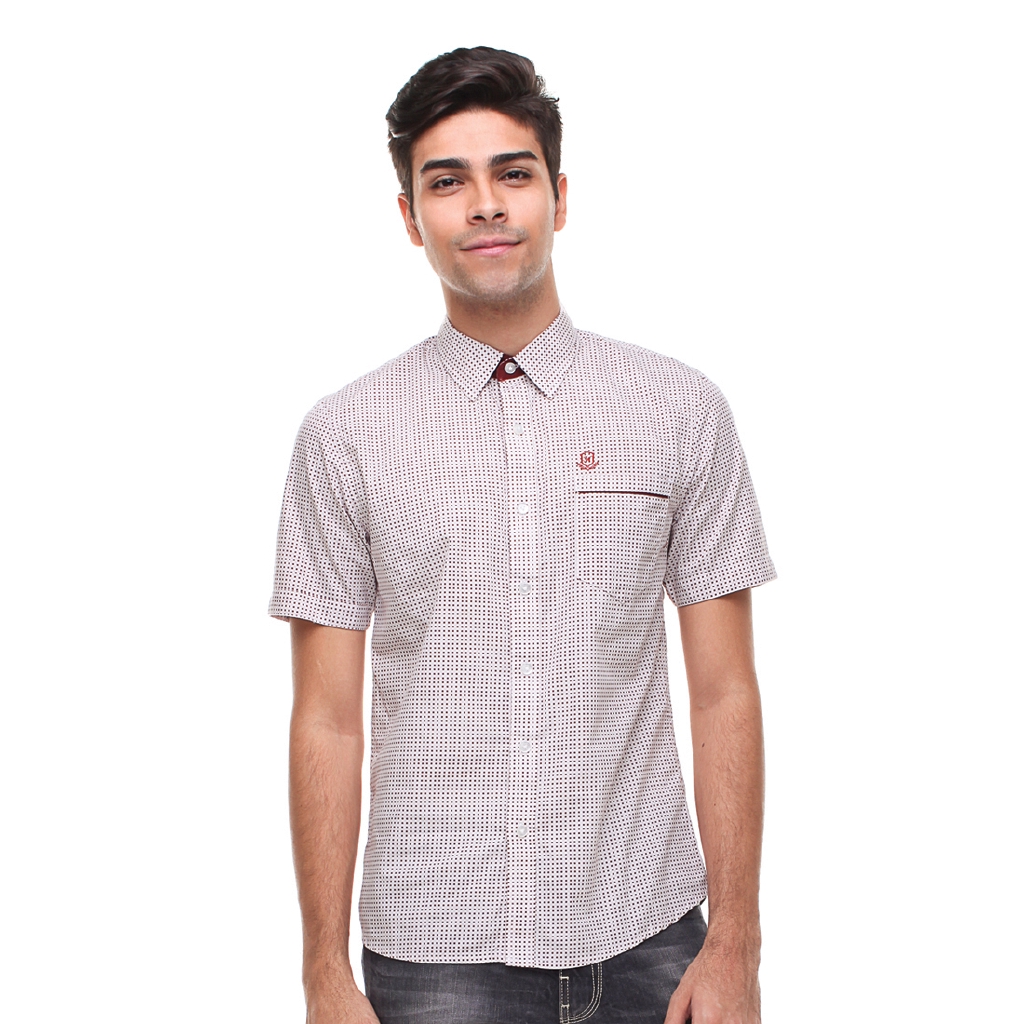 Johnwin - Kemeja Casual - Kemeja Pria - Polkadot Coklat - Putih - Slim Fit - ASH.670.S880.616.C