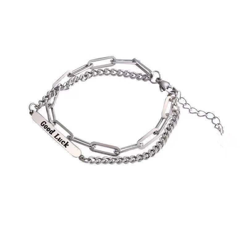 Gelang Model Lapis Ganda Bahan titanium steel Gaya Korea