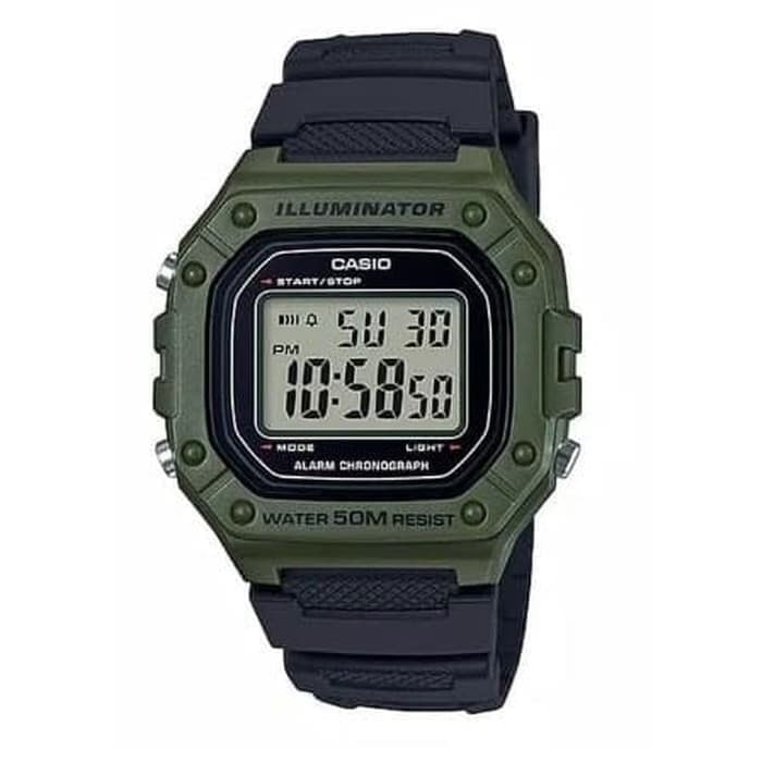 Casio Original Pria W-218H-3AVDF Rubber Strap
