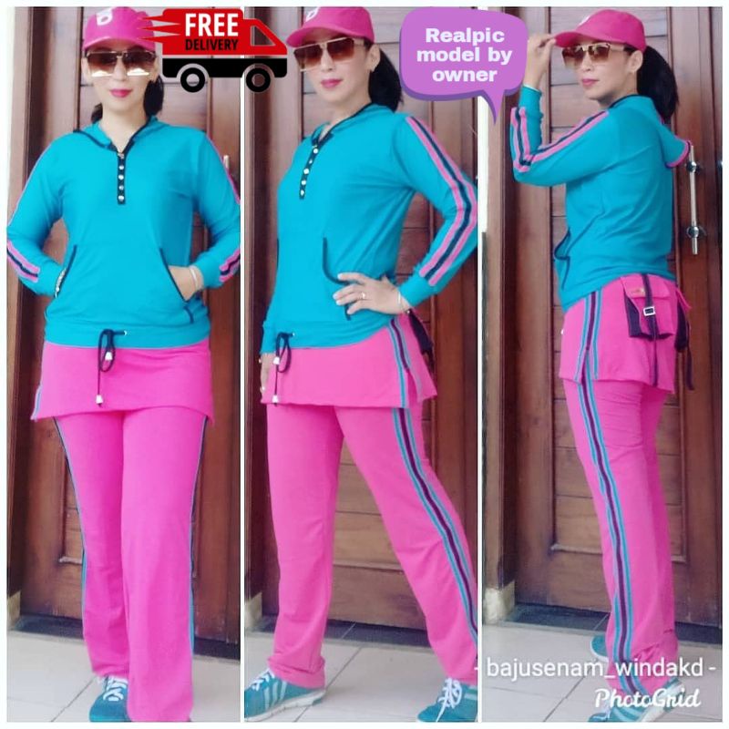 Baju Senam Muslim Setelan Turkis Pink/Baju Olahraga Muslim /Baju Senam Zumba /Baju Senam Outdoor
