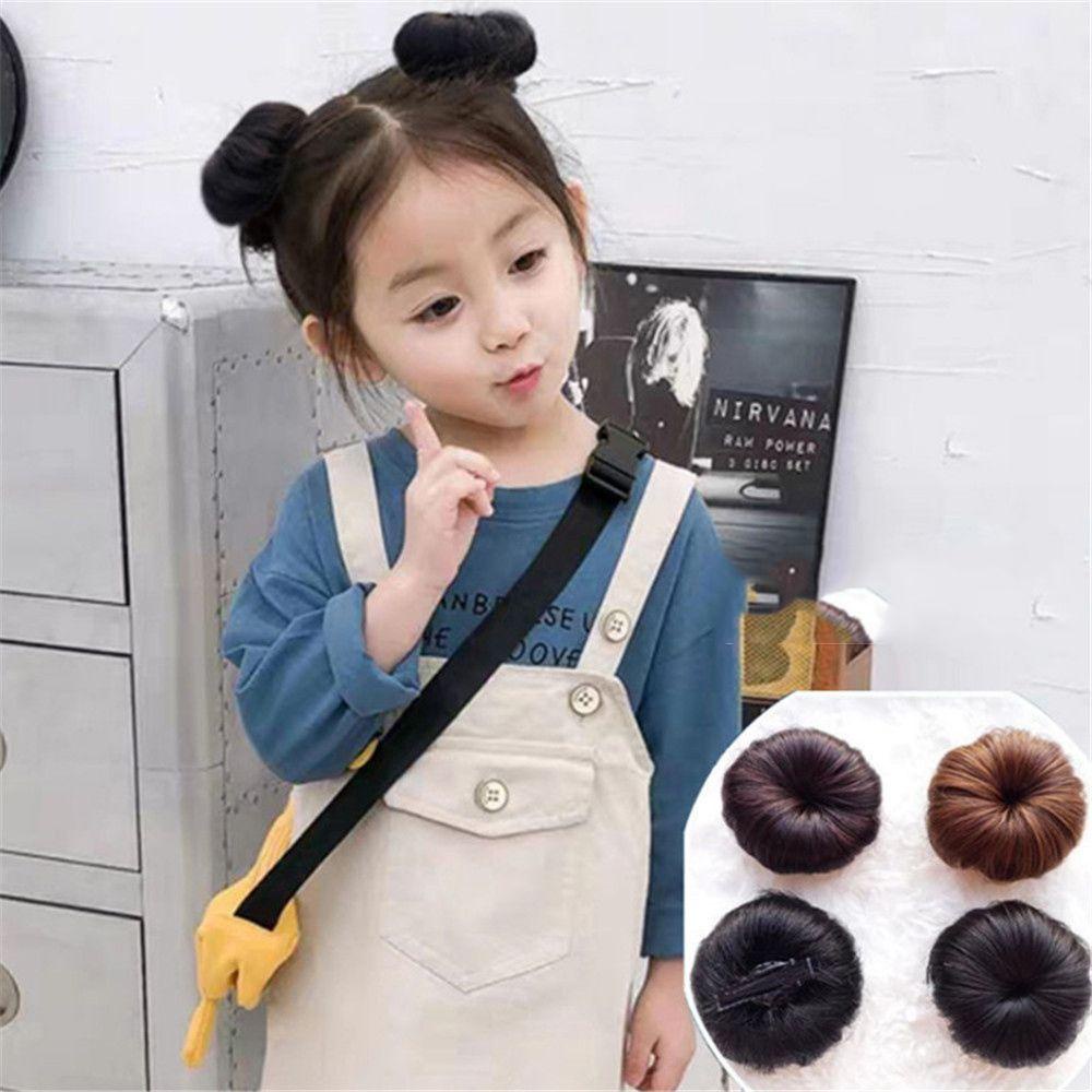 Solighter 2PCS Wig Rambut Anak Perempuan Dekorasi Rambut Kasual Hitam Coklat Natural Wig Sintetis