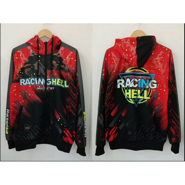 Jaket RACING HELL Printing Merah Hitam Bintik