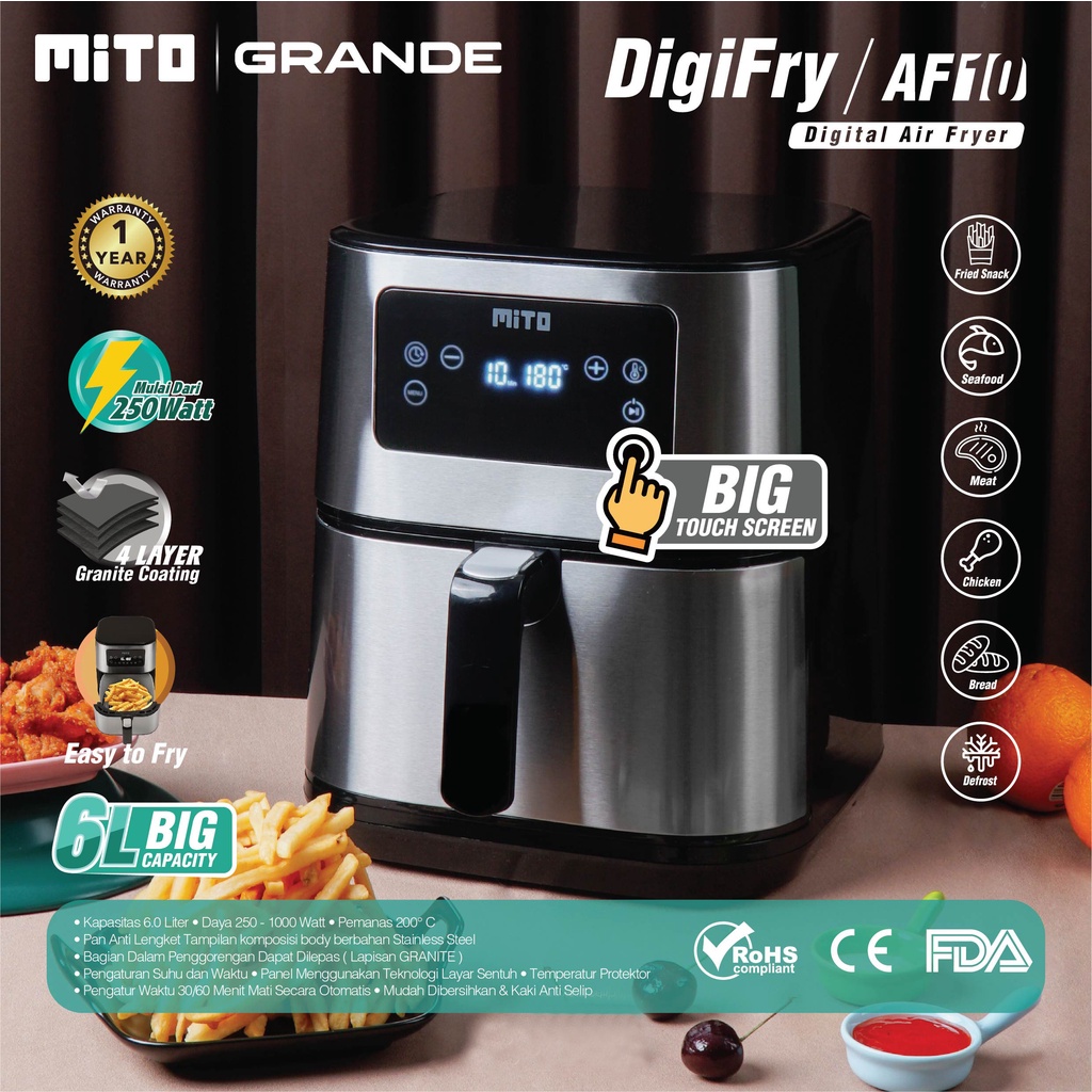 Air Fryer MITO Grande AF10 Kapasitas 6 Liter Menggoreng Tanpa Minyak