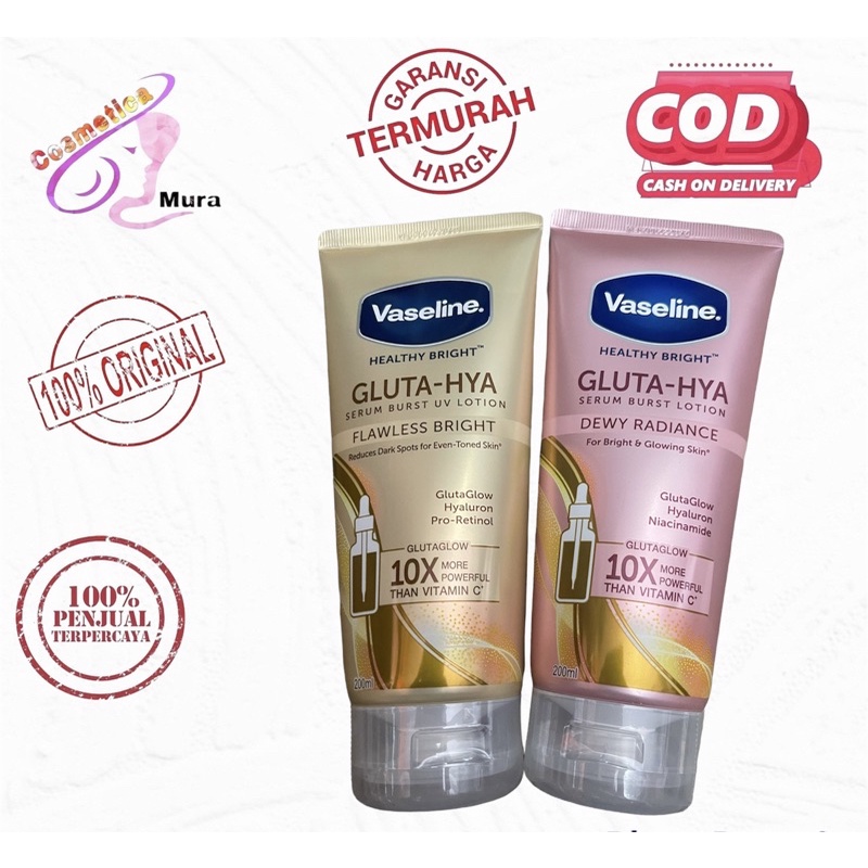 (READY Ori BPOM) Vaseline healthy bright gluta-hya serum burst lotion - vaseline hya gluta body serum || vaseline gluta hya night 330 ml || vaseline gluta hya