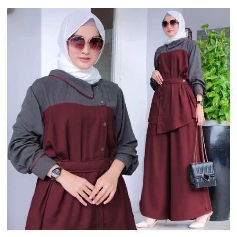 Stelan atasan celana kulot Crincle Wanita semi Formal ELVADA  Set casual modis fit to XL - REJS