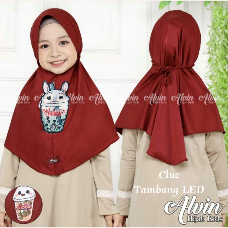 hijab anak boba led tally/ hijab pet plisket murah