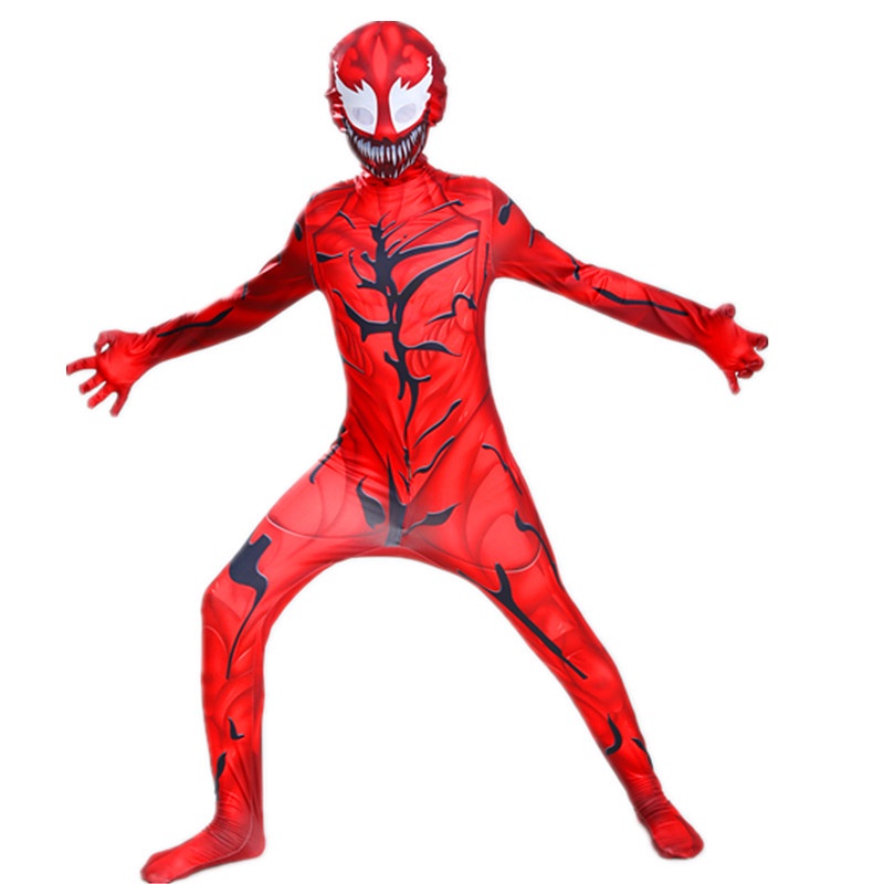 Cosplay VENOM Kostum Anak Christmas And Halloween Party Kostume Racun Spiderman Jumpsuit + Topeng