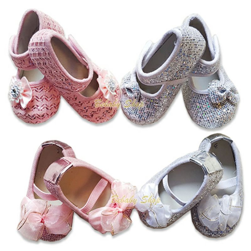 Sepatu Bayi Baby Shoes Newborn Perempuan Blink Silver Pink Sepatu Pesta