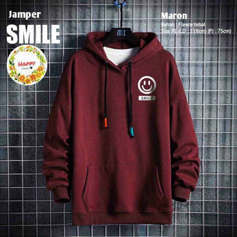 [COD] Smile Sweatshirt Harajuku Oversized Black Hoodie Men Sweatshirts-Smile Maroon