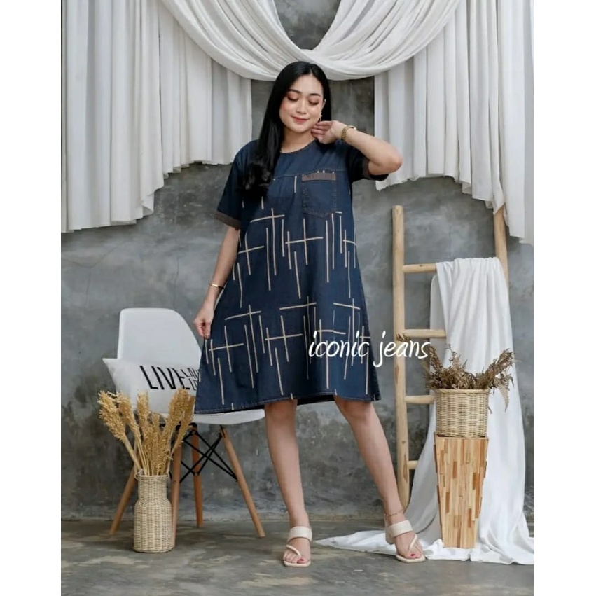 Dress jeans Wash premium-Dress Wanita korea terbaru-Dress Jeans premium-Dress jeans original