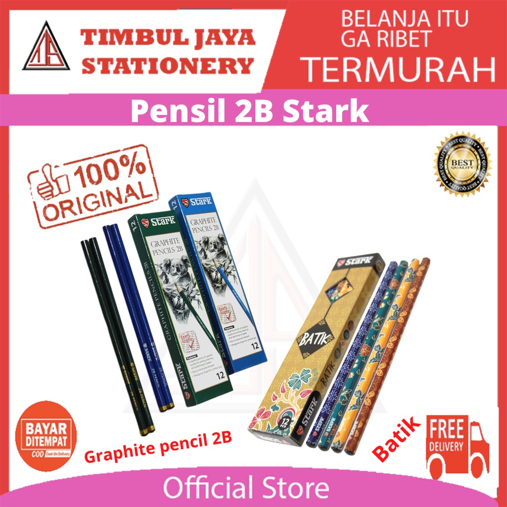 

TJS Stark Worry isi 12 pcs pensil kayu 2B batik graphite Pencil 2B murah pensil 2B Batik Pensil komputer