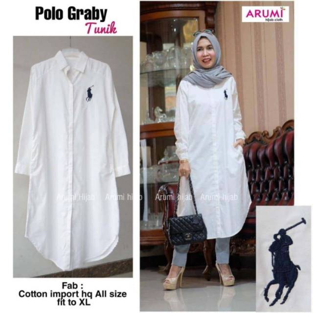 Polo Graby Tunik, TUNIK PUTIH WANITA SUPER CANTIK BAHAN KATUN IMPORT LD 104 MODIS TERMURAH OOTD TERLARIS