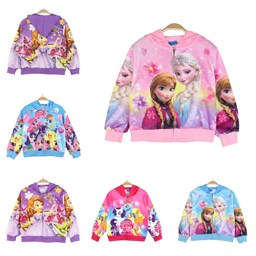 Jacket Hoddie Anak Perempuan Motif Princess Frozen Elsa Anna import