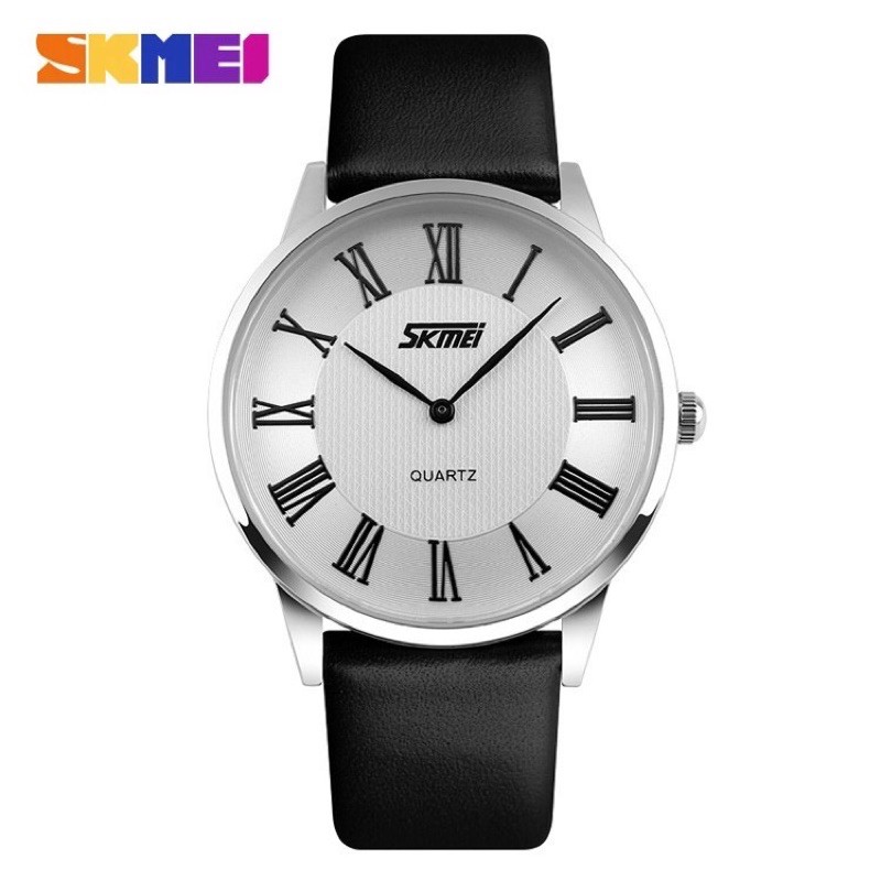 SKMEI 9092 ORIGINAL Jam Tangan Pria tai kulit hitam dalam putih