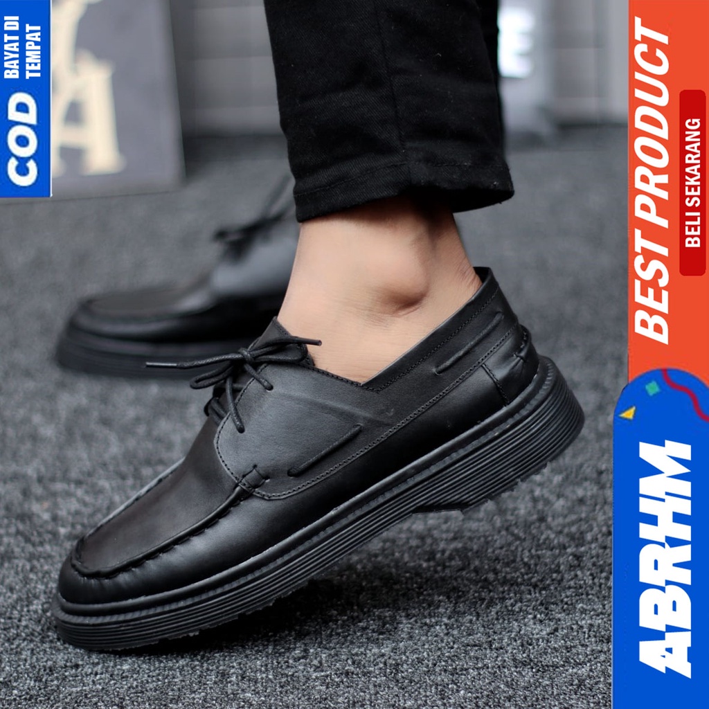 Sepatu Pantofel Hitam Kulit Asli Formal Kerja Kantor Pria Hitam Tali Abrhm Bugas