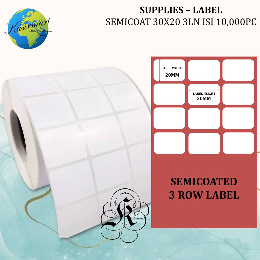 Label Barcode Semicoat 30x20 3 Line isi 10,000pc Core 1 Inch GAP Stiker Label Minuman/Toko Roti