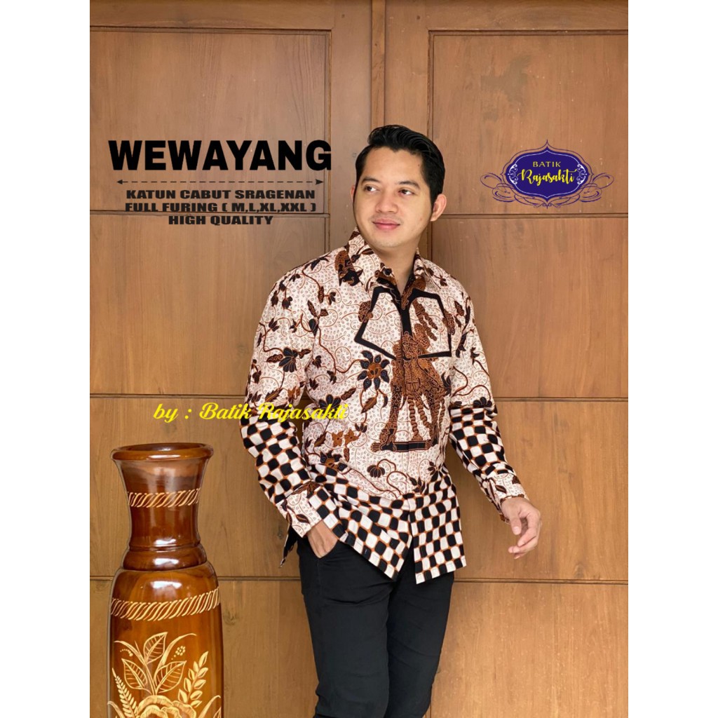 WEWAYANG Atasan Baju Kemeja Batik Pria Lengan Panjang PREMIUM LAPIS FURING Rajasakti SOLO