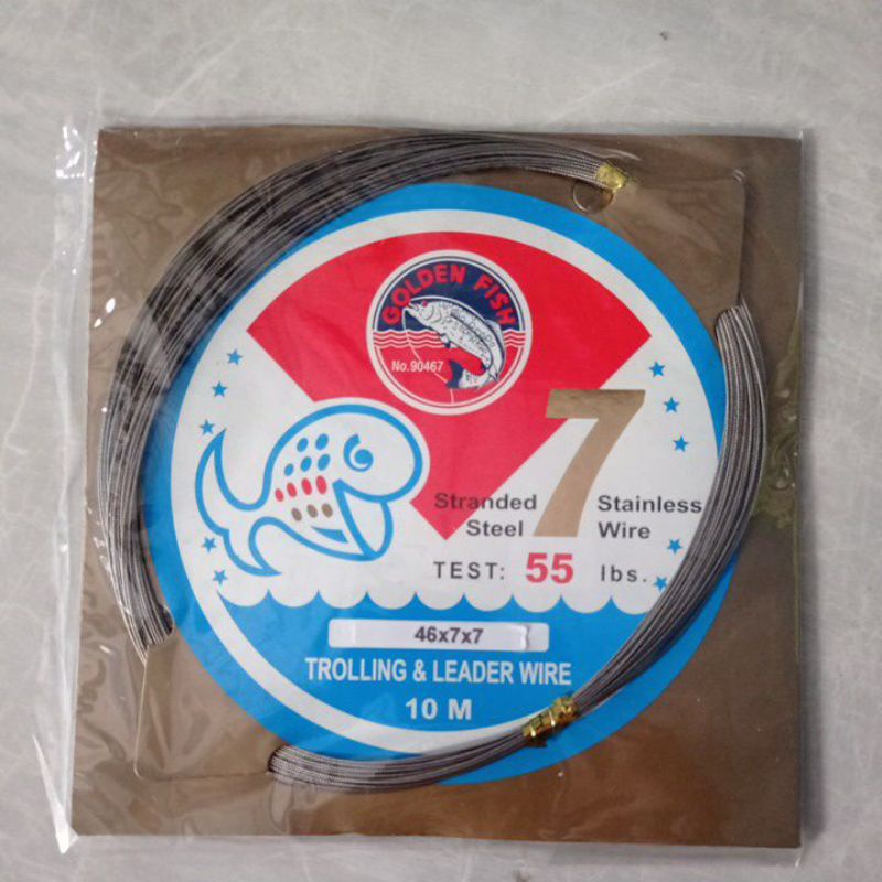 Kawat Neklin Trolling Leader Wire 7x7 Uncoated Scale Stranded Steel Golden Fish 55lb