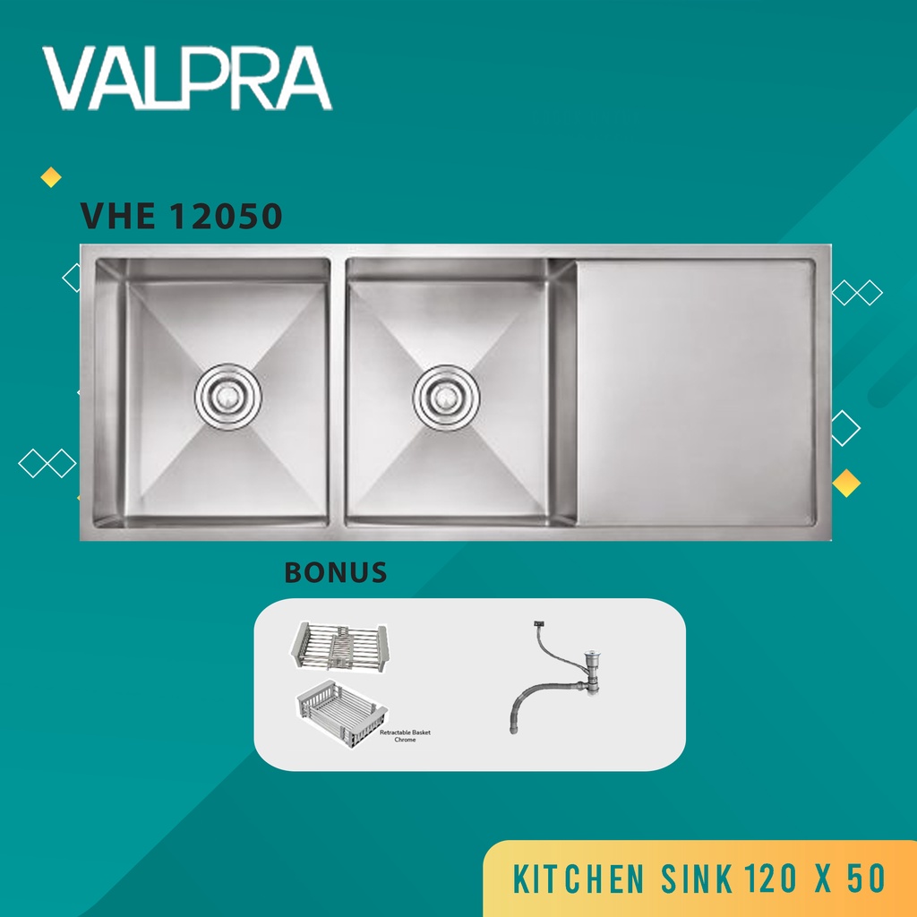 Kitchen Sink Stainless vhe12050 / Bak Cuci Piring Tebal Minimalis Dapur/ ukuran 120x50