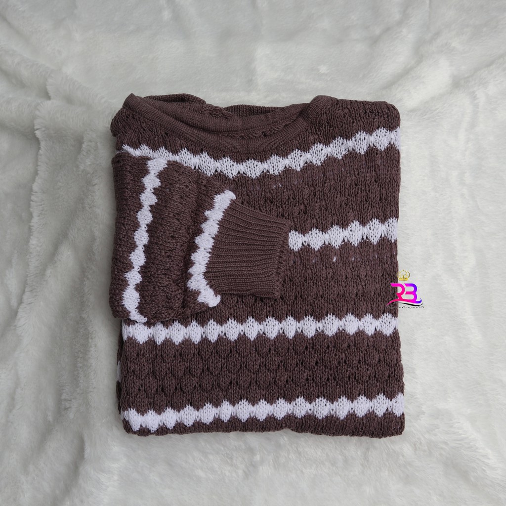 Sweater nanas stripe rajut || sweater ziggy tribal rajut / atasan rajut-BURGUNDY