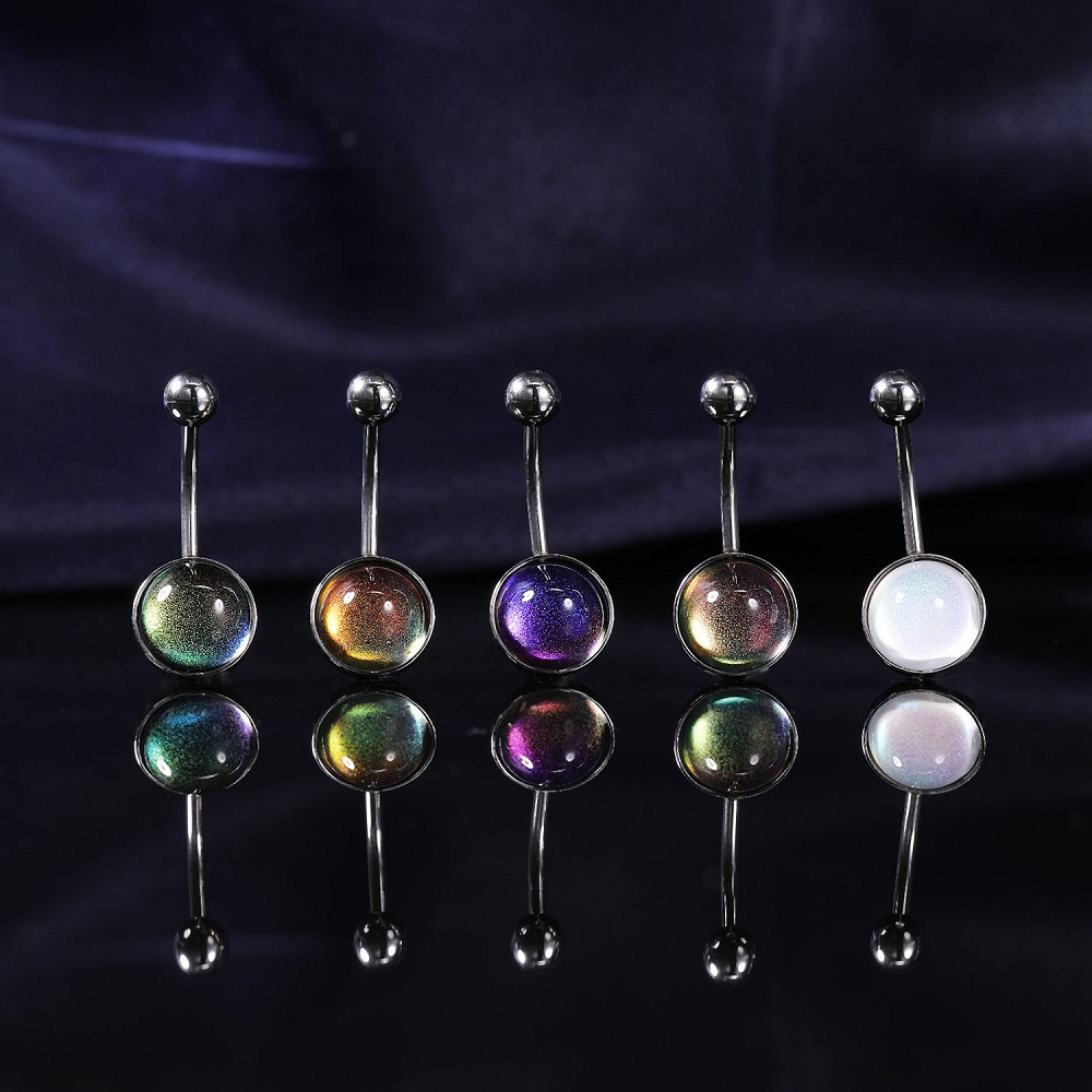 1pc Cincin Tindik Pusar Bahan Stainless Steel Anti Alergi Desain Sisik Ikan