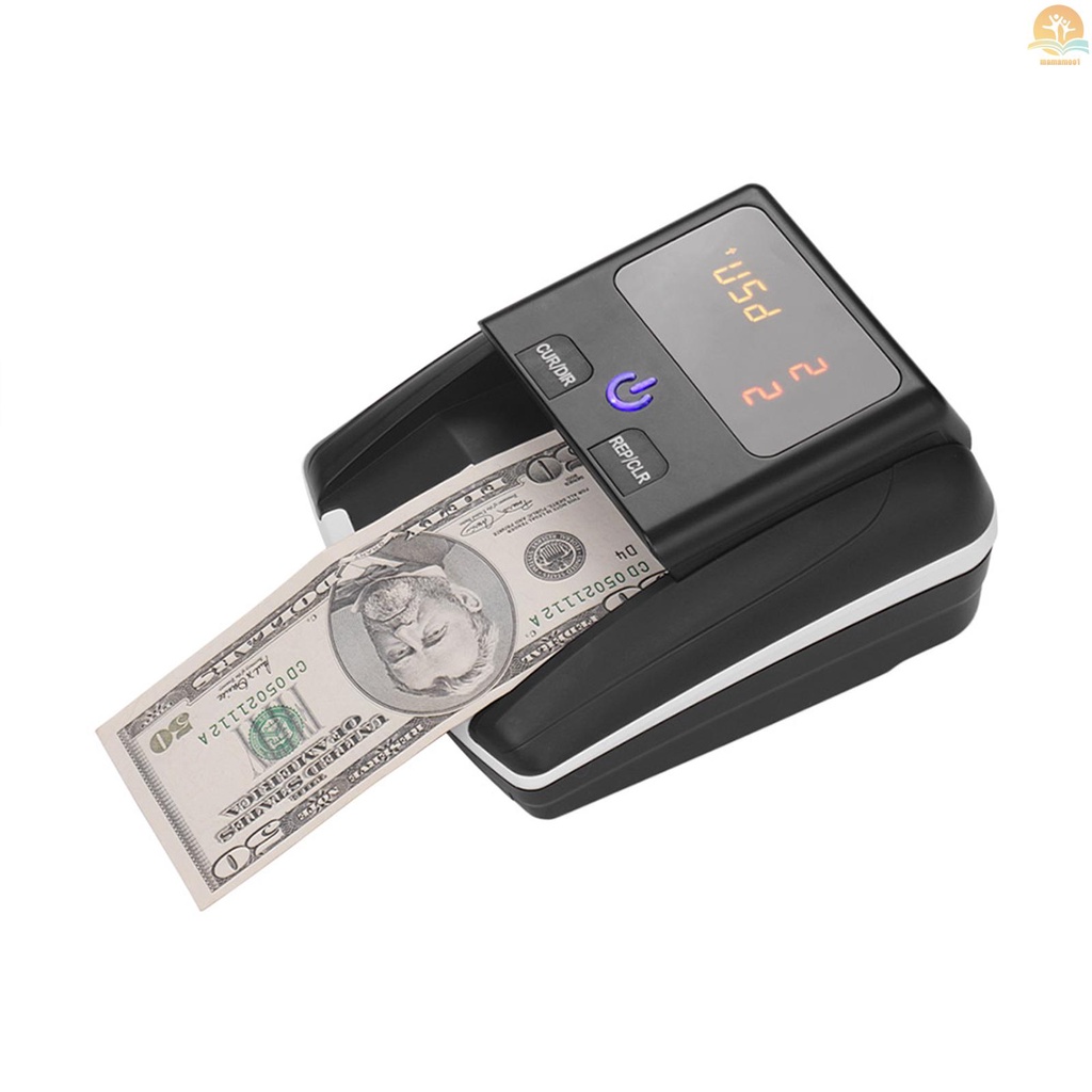 Portable Small Banknote Bill Detector Denomination Value Counter UV/MG/IR Detection with Battery Counterfeit Fake Money Currency Cash Checker Tester Machine for USD EURO