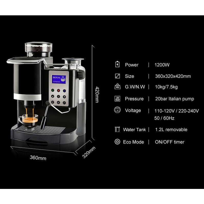 Automatic Espresso Maker Mesin Kopi Otomatis + Grinder Elektrik