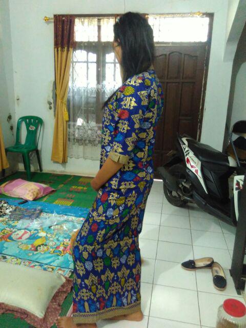 Sarimbit Couple Pasangan Batik Rok N Blus  Span Panjang Wanita Santika Prodo Biru