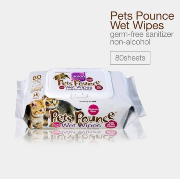 Pets Pounce Wet Wipes non alcohol 80 sheets bioion tissue tisu basah doggy dog pet kucing cat hewan