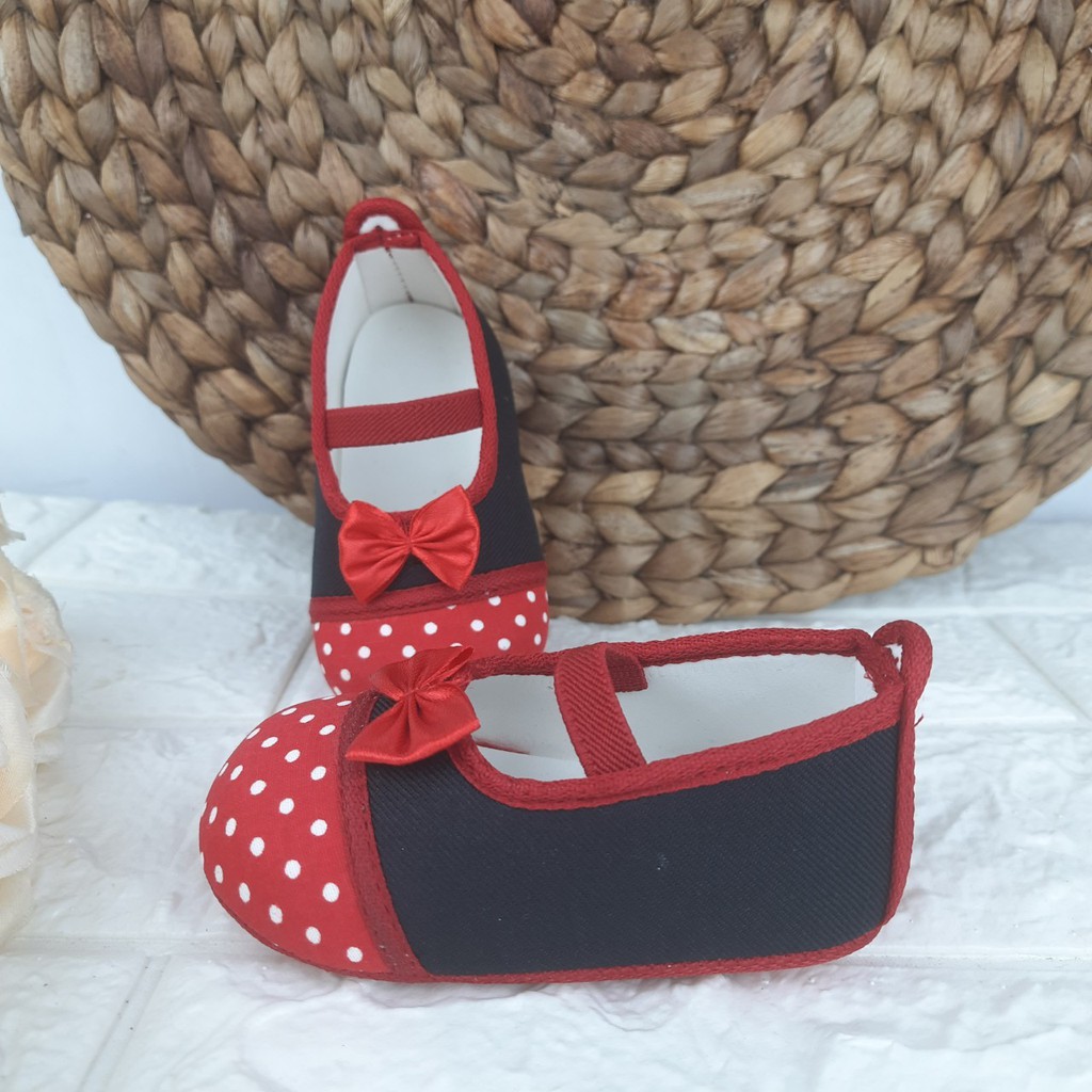 [TAMAN SEPATUKU] SEPATU TRENDY MURAH PREWALKER MOTIF MERAH HITAM PITA TENGAH ANAK PEREMPUAN 0-12 BULAN APX06