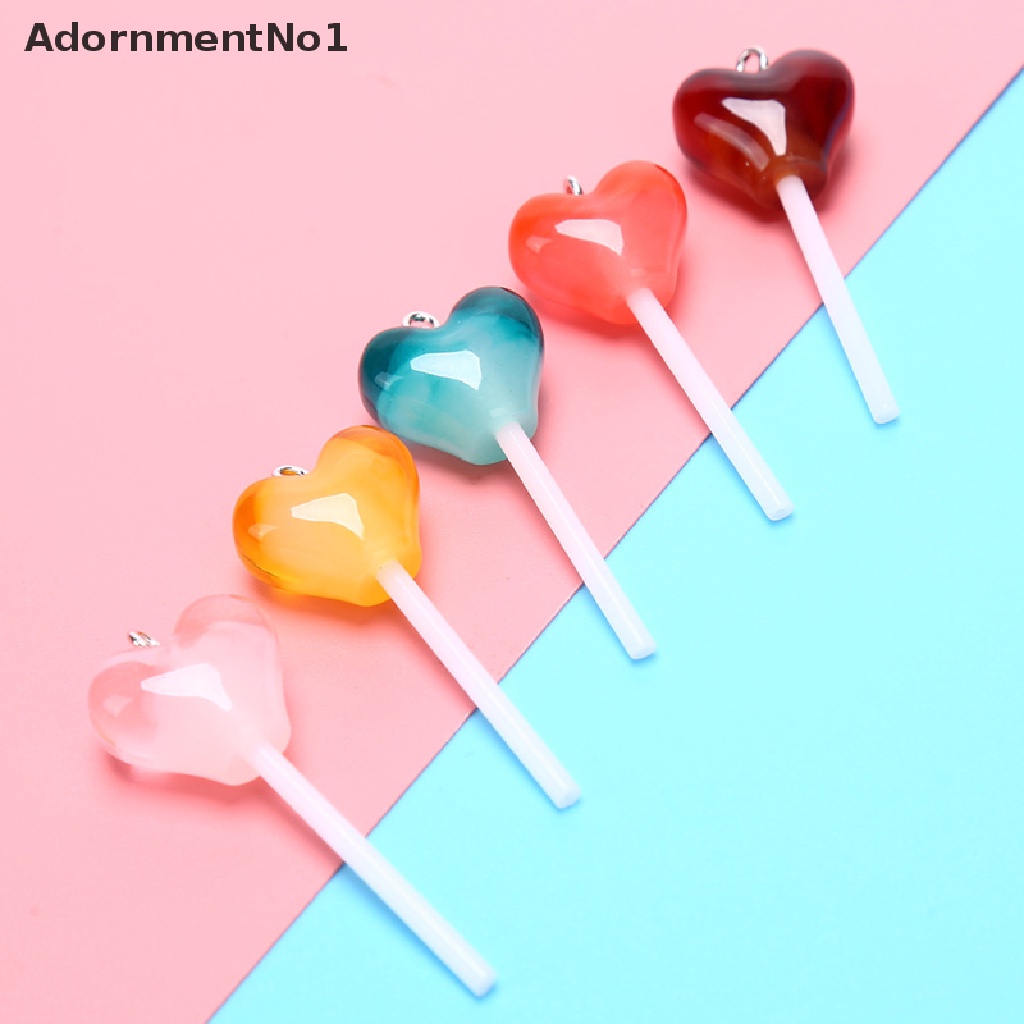 (AdornmentNo1) 10pcs / Set Liontin Resin Bentuk Lolipop / Hati Untuk Kerajinan Tangan / Perhiasan DIY