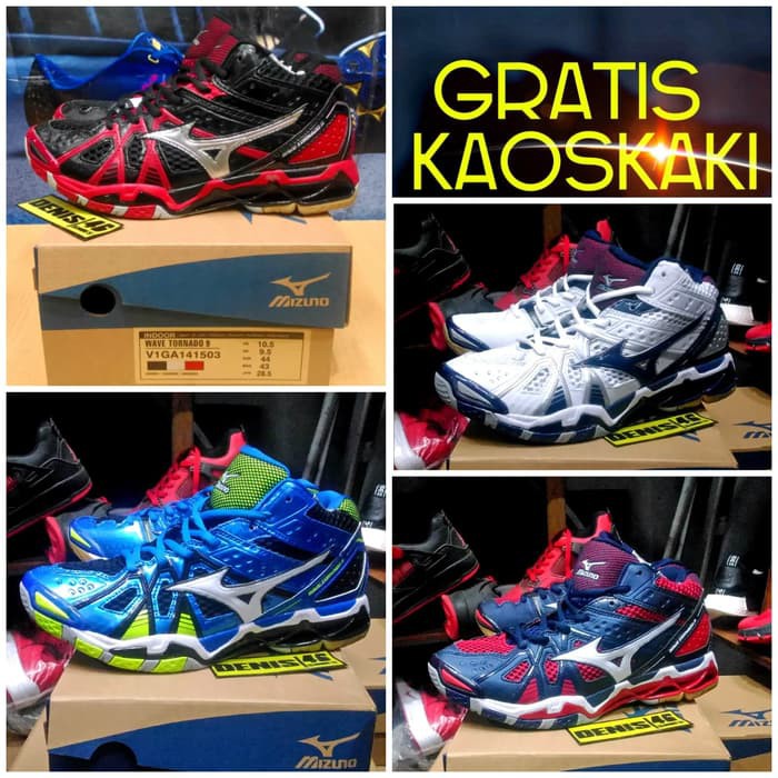 OBRAL SEPATU VOLI MIZUNO TORNADO 9 TINGGI MERAH BADMINTON - Putih- 39