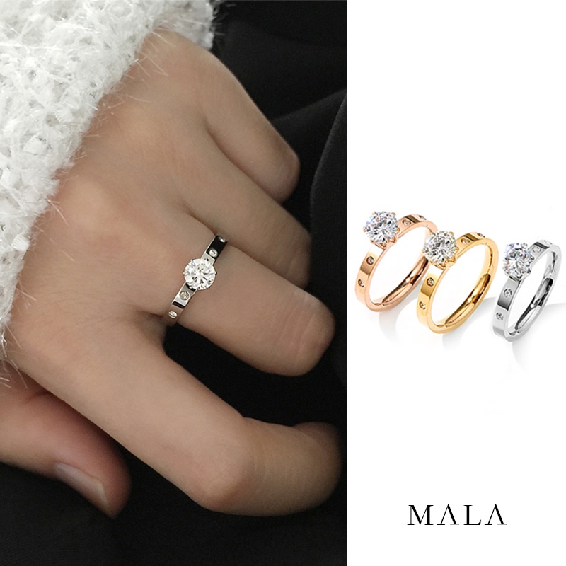 Cincin Bahan Titanium Steel 18K Gold Hias Berlian Gaya Koreasimple Anti Karat Untuk Wanita