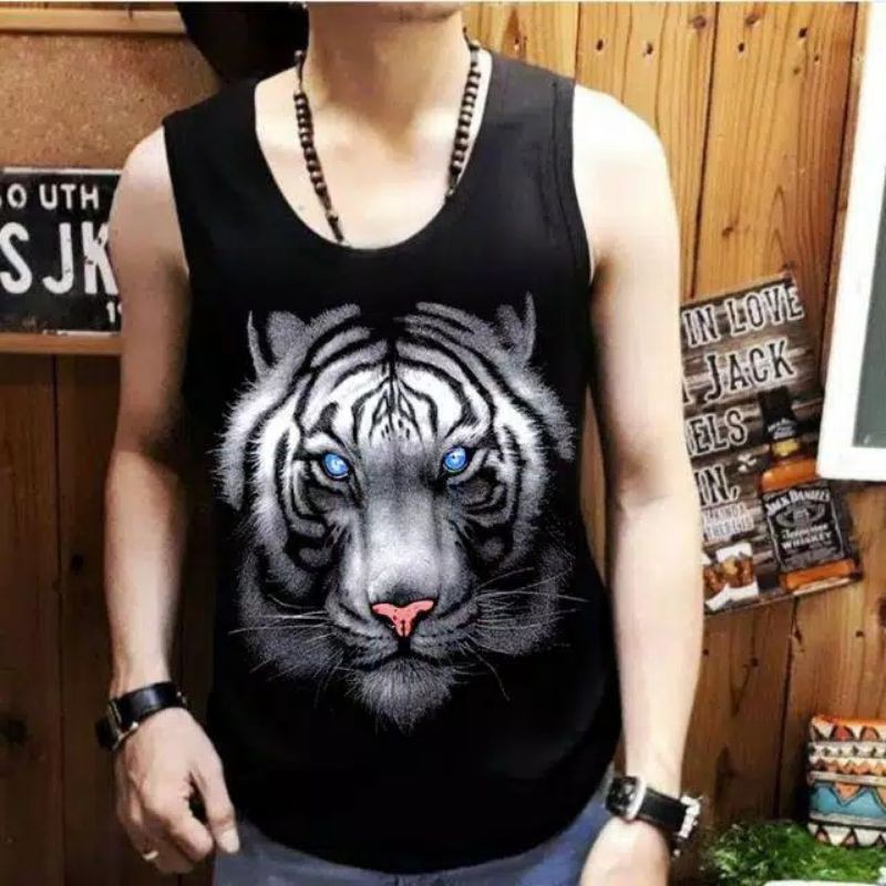 Kaos Singlet Pria Keren Motif Macan/Atasan Macan