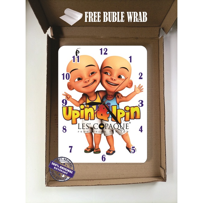 JAM DINDING KAYU UPIN IPIN KARAKTER ANIMASI ANAK HADIAH KADO SOUVENIR KOLEKSI TERBARU CUSTOM MURAH