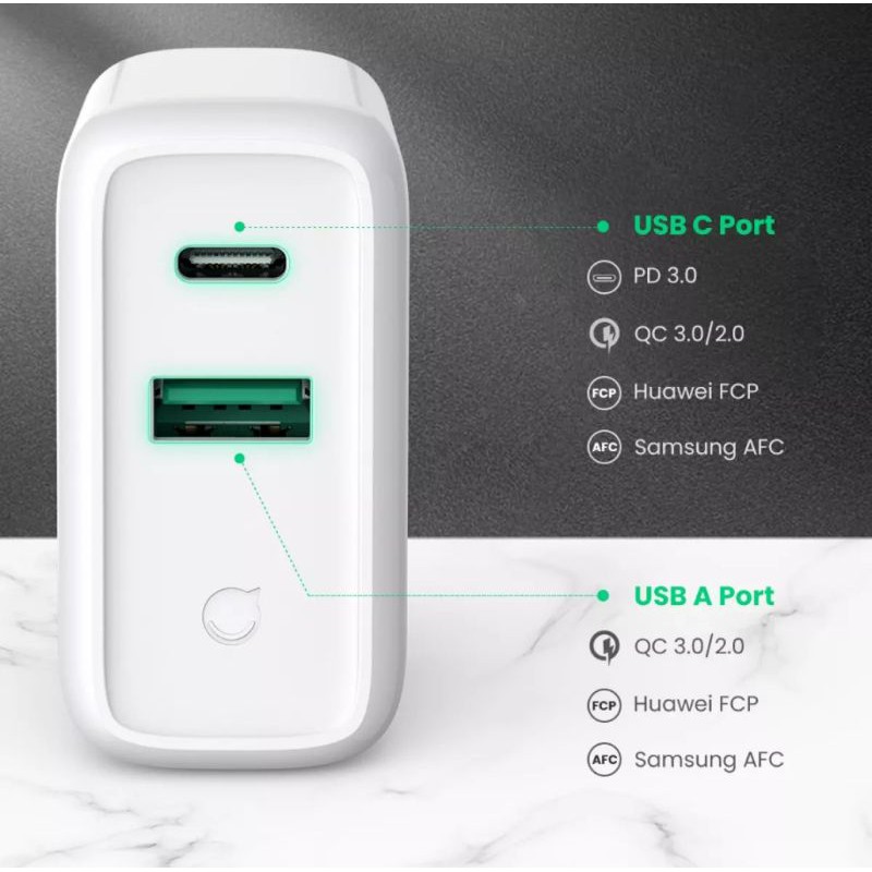 Ugreen 36W Dual USB Wall Charger PD QC 3.0 4.0 Quick Charge Power Delivery Fast Charging