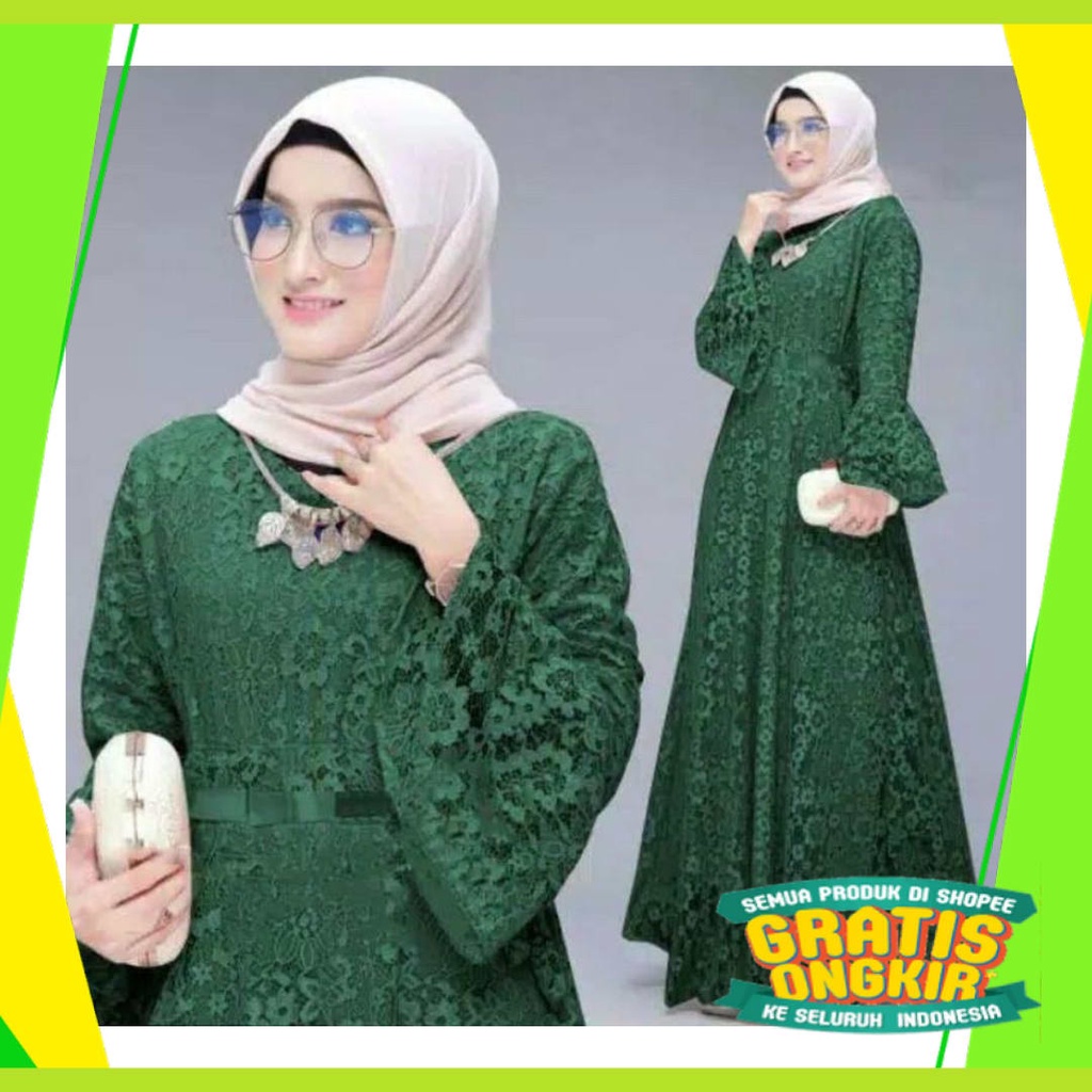 Maxi Hijau ijo Green Lumut Stabilo Lemon Jotol Botol /  MAXY YUNITA/GAMIS BRUKAT/GAMIS JUMBO/GAMIS B
