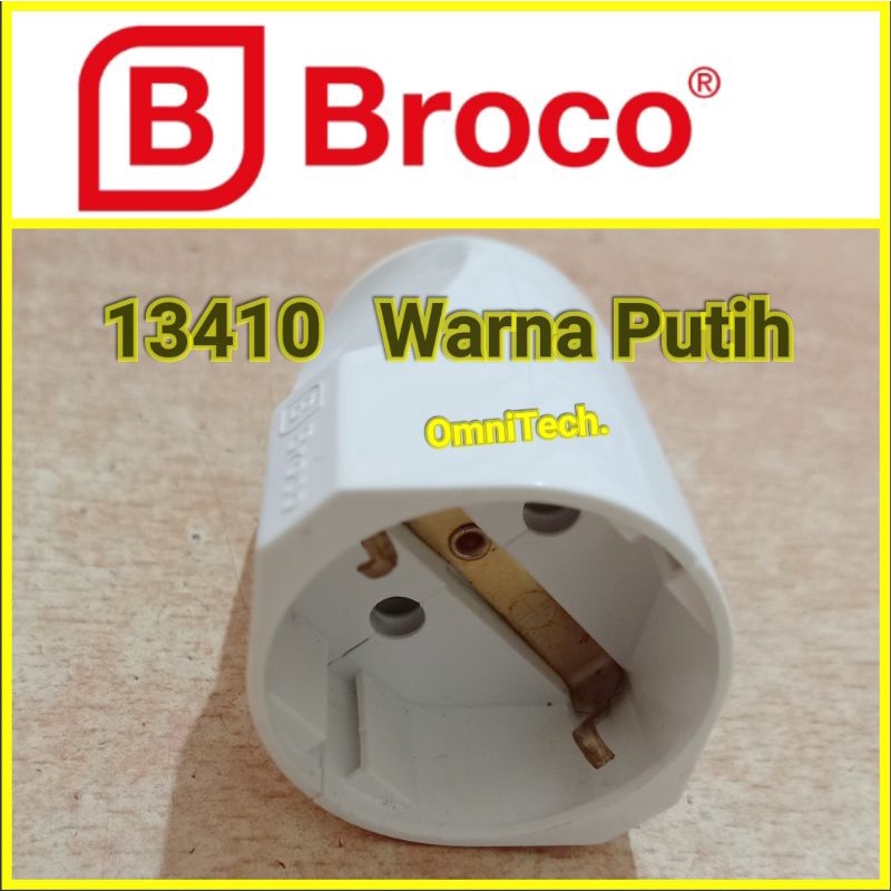 Kontra Steker Arde Earth Colokan Listrik Female Broco 13410 Putih Pin Kuningan Grounding ISO