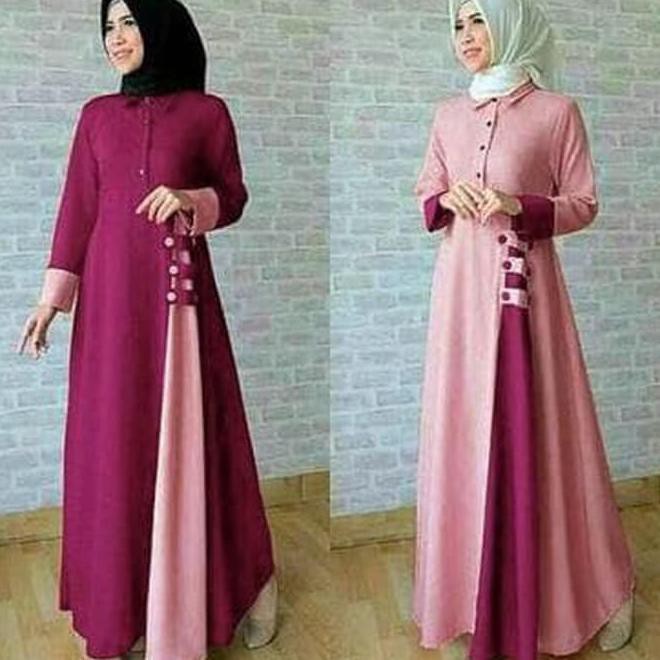 TERBARU BR14037 C31 MAXI ADRESIA BAJU MAXI DRESS MUSLIM WANITA DEWASA MURAH - ABU-ABU MUDA DISKON