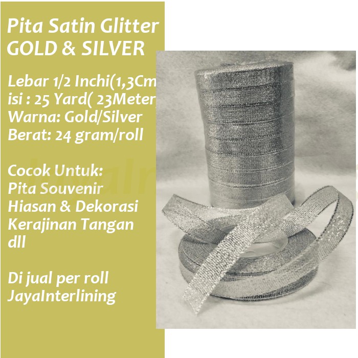 Pita satin gold silver glitter premium  1/2 inch 1,3cm