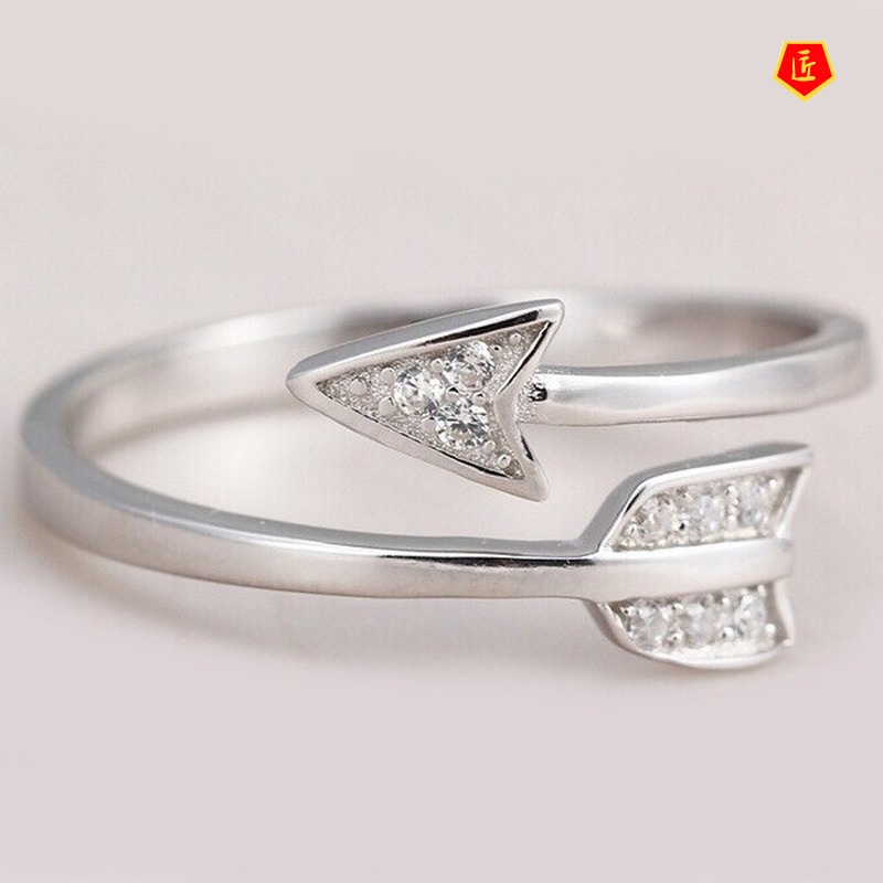 [Ready Stock]Creative Curved Arrow Ring S925 Silver Cute Fashion