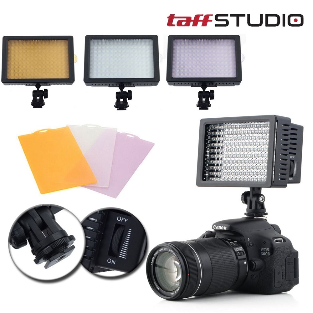 TaffSTUDIO Studio lighting High Power 160 LED Video Light Camera Camcorder Lamp with Three Filters 5400K for Cannon Nikon Olympus Cameras PRO 160 LED Camera Video DV Camcorder Hot Shoe Light for Canon Nikon Pentax Portable Video Studio Photography Light