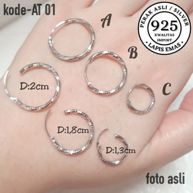 ANTING PERAK ASLI 925 LAPIS EMAS/ANTING RING PERAK/ANTING BULAT PERAK/ANTING WANITA PERAK/ANTING DEW