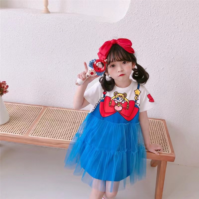 Gaun Anak Perempuan Motif Kartun Moon Girl Korea Style Import Casual Dress