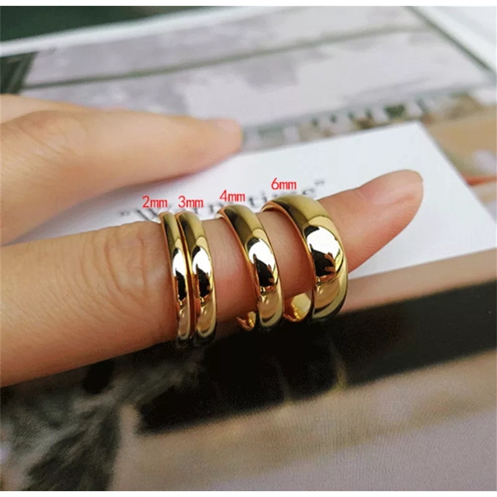 Cincin 3mm, 4mm, 5mm Untuk Wanita dan Pria Model Klasik Sederhana Polos Membulat Warna Rose Gold, Gold, Silver dan Hitamr