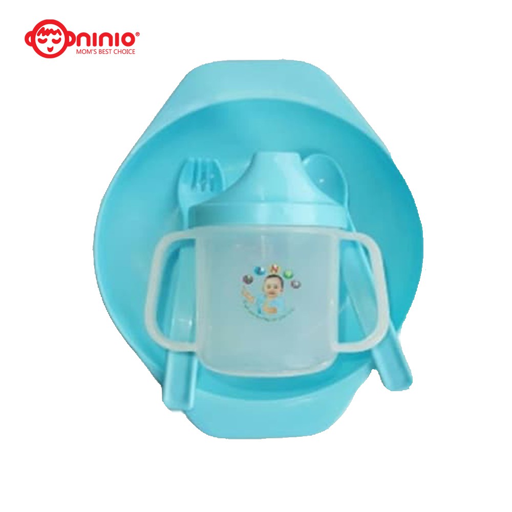 Ninio piring set 4 In 1 Alat makan bayi Piring Sendok Training cup