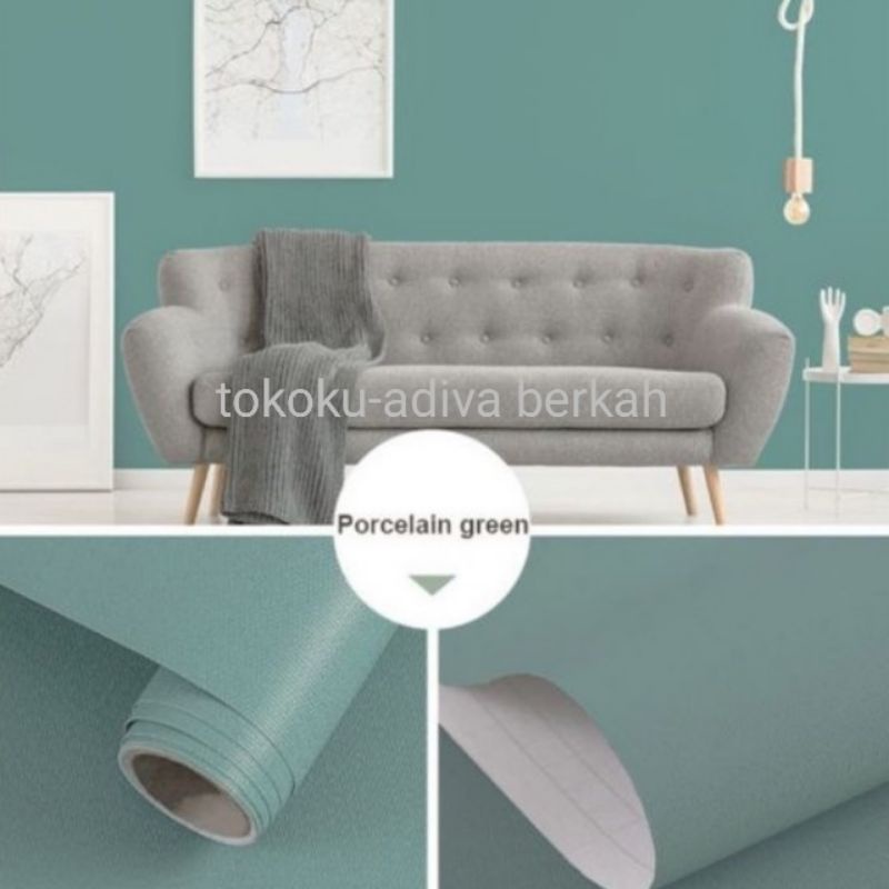 Wallpaper Stiker Dinding Hijau Tosca Polos Pastel Elegan Kekinian