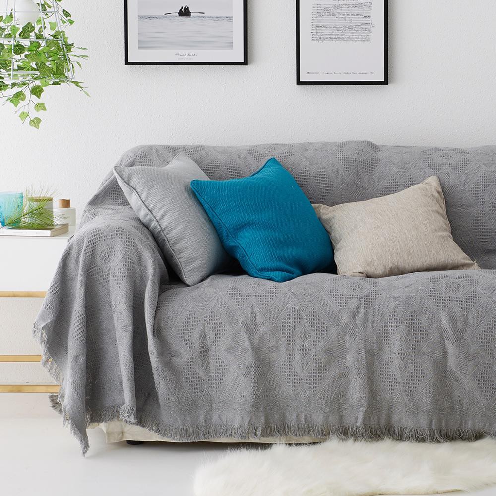 Gray Sofa Blanket Sofa Cover Slip Resistant Soft Cotton Anti Mite Towel With Tassel Thick Knitted Shopee Indonesia