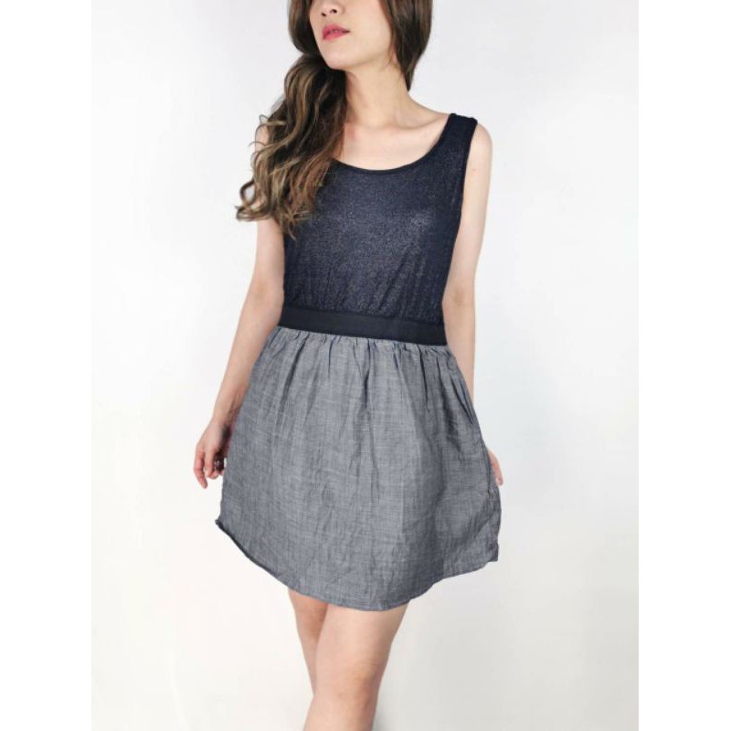 Forever21 blue&amp;grey mini linen dress