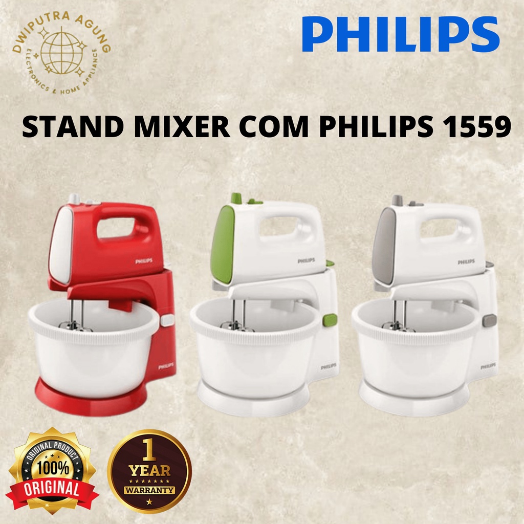 STAND MIXER COM PHILIPS HR 1559 TURBO BUTTON 5 SPEED / MIXER PHILIPS HR1559